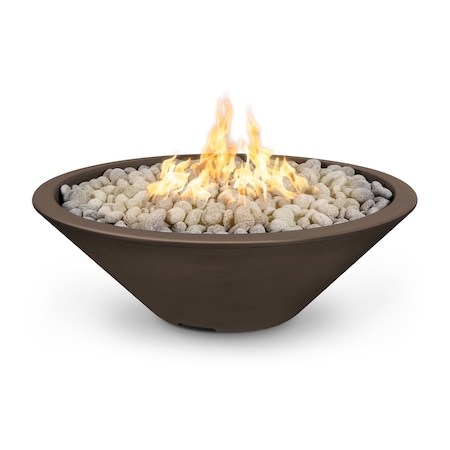 The Outdoor Plus 48 Round Cazo Fire Pit, GFRC Concrete, Chocolate, Spark Ignition with Flame Sense, Liquid Propane OPT-CZNL48FSEN-CHC-LP